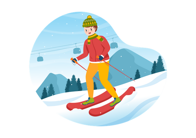 Junge beim Winter-Schneesegeln  Illustration