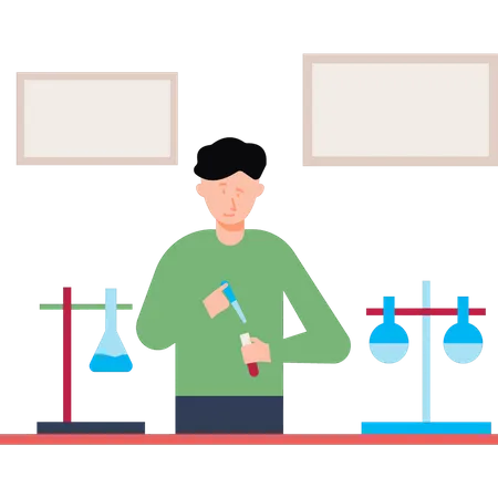 Junge macht wissenschaftliche Experimente im Labor  Illustration