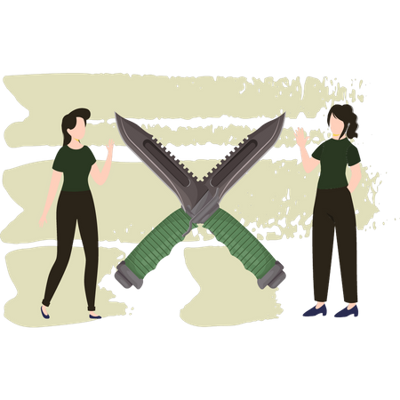 Junge Mädchen reden über Messer  Ilustración