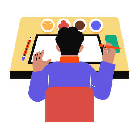 Junge beim Papiermalen  Illustration