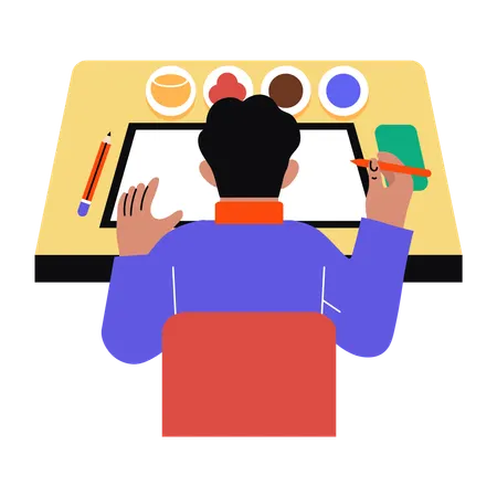 Junge beim Papiermalen  Illustration
