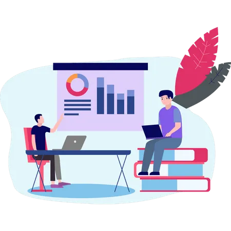 Junge Männer arbeiten an Diagrammen  Illustration