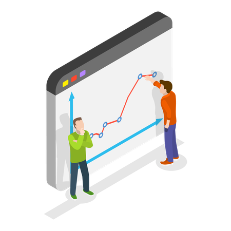 Junge Männer führen eine Finanzinvestitionsanalyse durch  Illustration