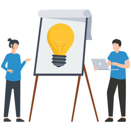 Junge Männer und Frauen analysieren und entwickeln Geschäftsstrategien  Illustration