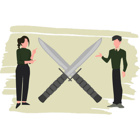 Junge Männer und Frauen reden über Messer  Ilustración