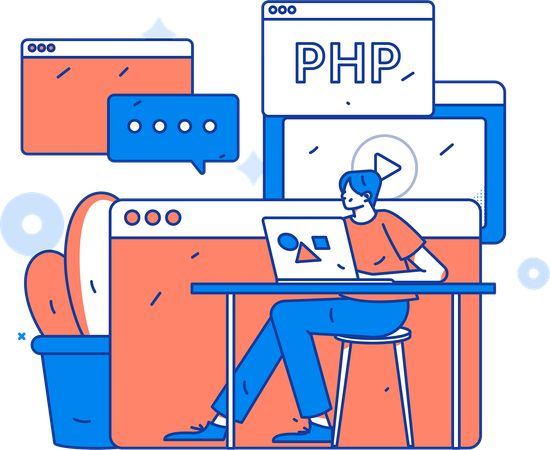 Junge männliche Entwickler beim Programmieren  Illustration