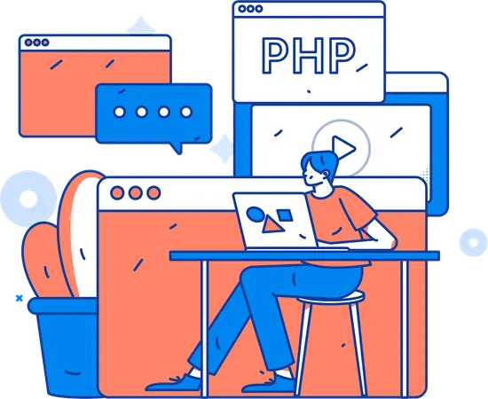 Junge männliche Entwickler beim Programmieren  Illustration