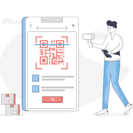 Junge meldet sich per QR-Code an  Illustration