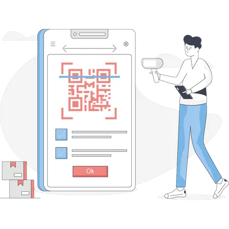 Junge meldet sich per QR-Code an  Illustration