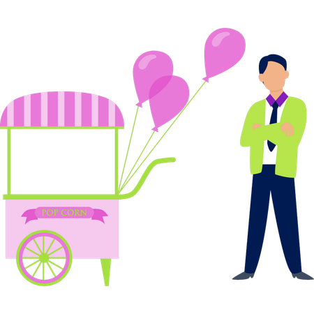 Junge mit Ballon-Handwagen  Illustration