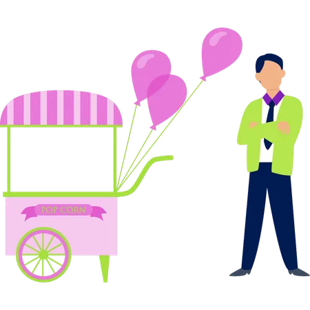 Junge mit Ballon-Handwagen  Illustration