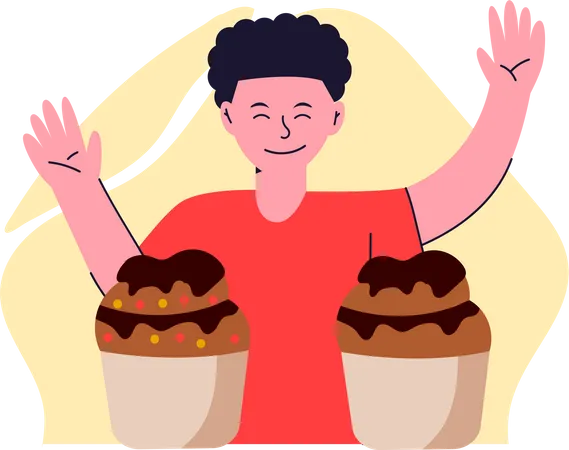 Junge mit kleinem Kuchen  Illustration