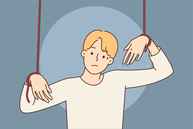 Junge mit Händen aus Seil gefesselt  Illustration