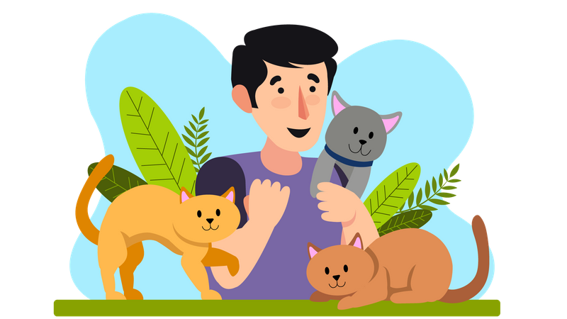 Junge mit Katzen  Illustration
