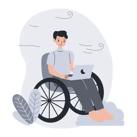 Junge mit Rollstuhl arbeitet  Illustration