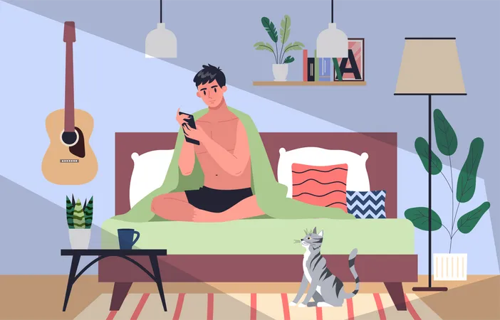 Junge mit Smartphone-Sucht  Illustration