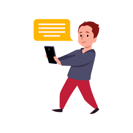 Junge liest Nachricht auf dem Telefon  Illustration
