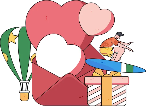 Junge mit Valentinstag Geschenk und Post  Illustration