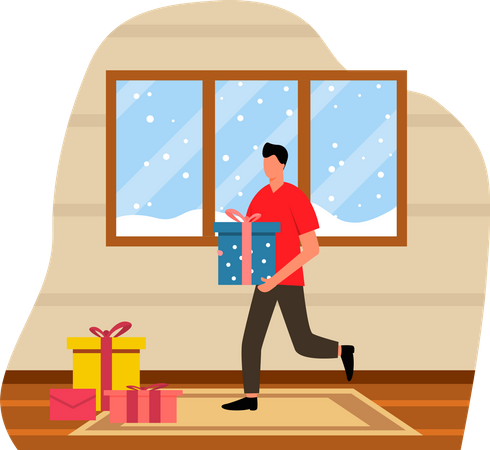 Junge mit Weihnachtsgeschenk  Illustration