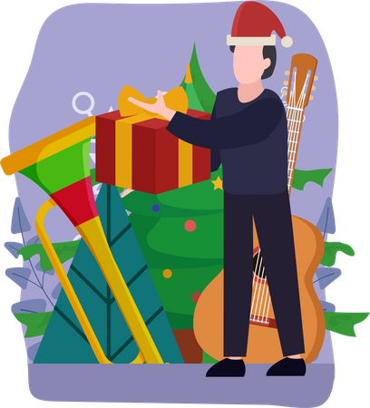 Junge mit Weihnachtsgeschenken  Illustration