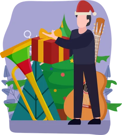 Junge mit Weihnachtsgeschenken  Illustration