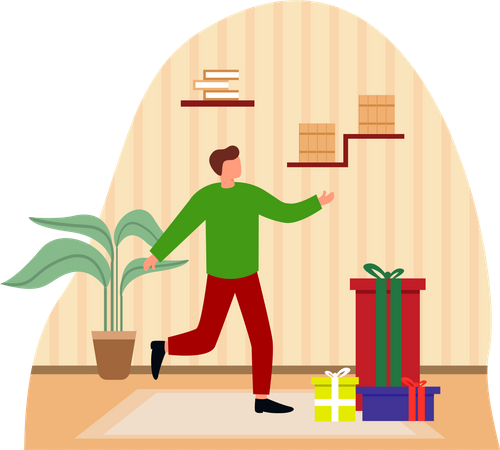 Junge mit Weihnachtsgeschenken  Illustration