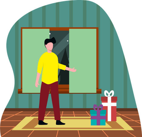 Junge mit Weihnachtsgeschenken  Illustration