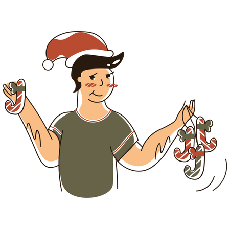 Junge mit Weihnachtssüßigkeiten  Illustration