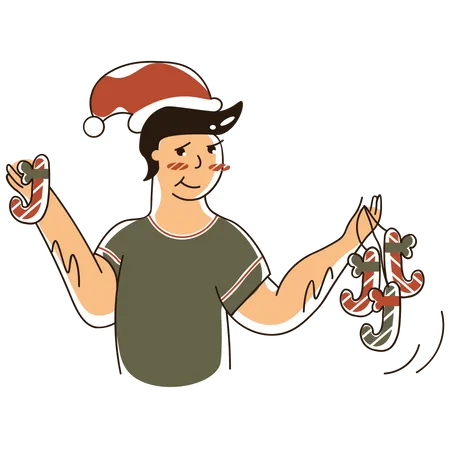 Junge mit Weihnachtssüßigkeiten  Illustration