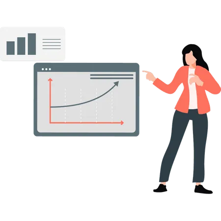 Junge Mitarbeiterin zeigt auf Diagrammlinie  Illustration