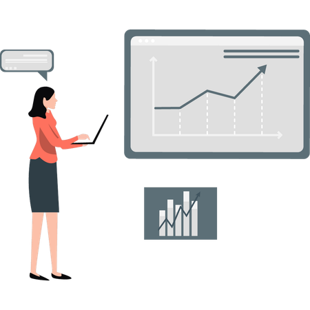 Junge Moderatorin präsentiert analytisches Diagramm  Illustration