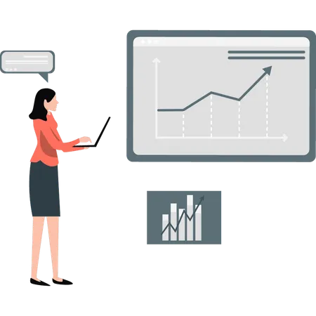 Junge Moderatorin präsentiert analytisches Diagramm  Illustration