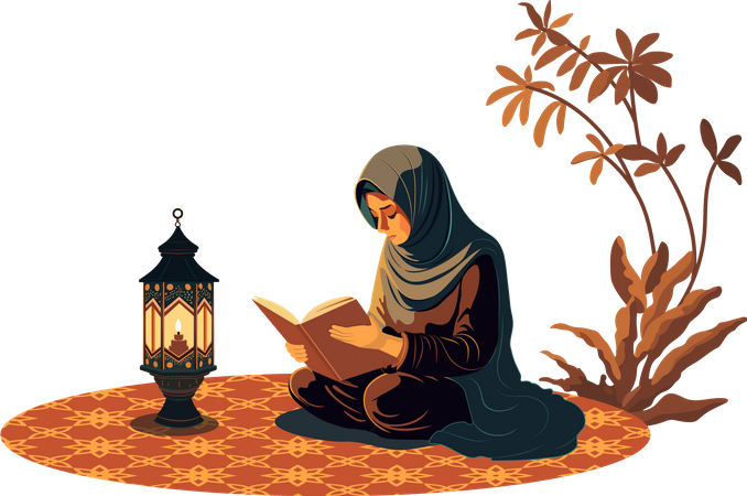 Junge muslimische Frau liest das Heilige Buch  Illustration