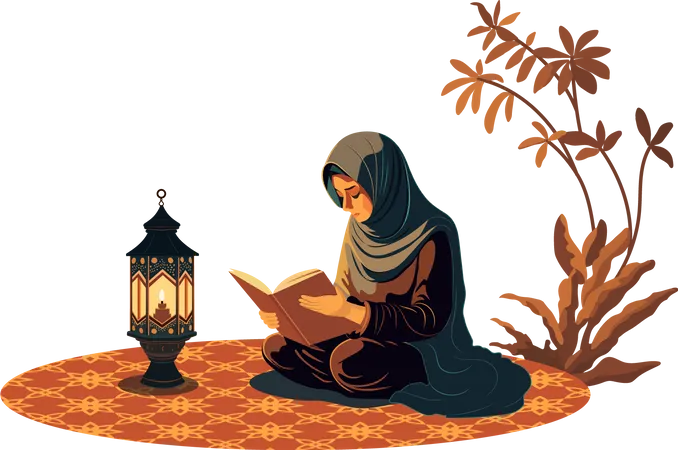 Junge muslimische Frau liest das Heilige Buch  Illustration