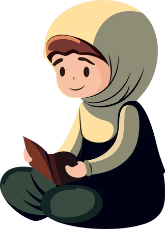 Illustration Einer Jungen Muslimin Die In Sitzender Haltung Das Koranbuch Liest Illustration