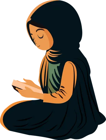 Illustration Einer Jungen Muslimin Die In Sitzender Haltung Das Koranbuch Liest Illustration