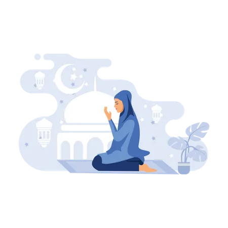 Junge muslimische Frau betet  Illustration