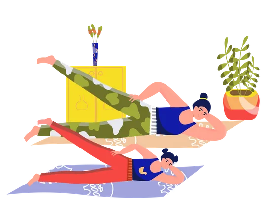 Junge Mutter und Tochter beim Yoga  Illustration