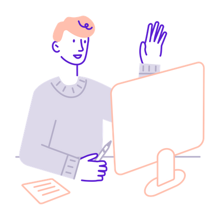 Junge nimmt an virtueller Vorlesung teil  Illustration