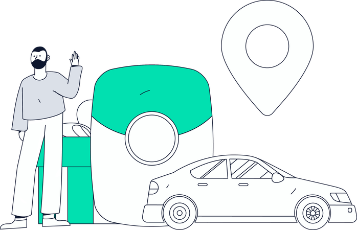 Junge nutzt Online-Taxiservice  Illustration