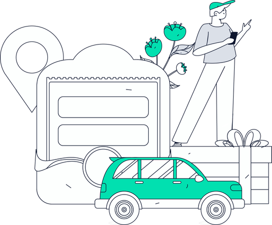 Junge nutzt Online-Taxiservice  Illustration