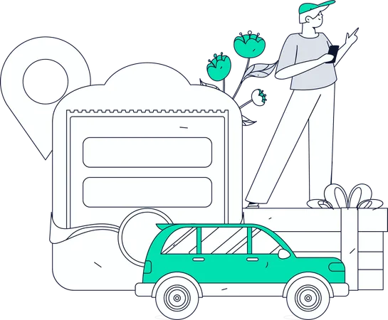 Junge nutzt Online-Taxiservice  Illustration