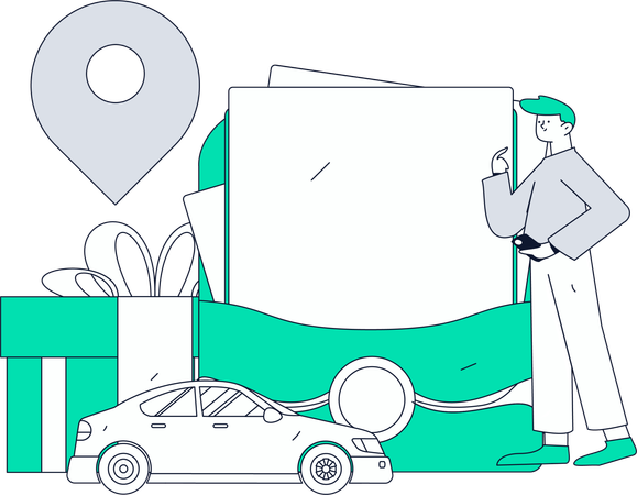 Junge nutzt Online-Taxiservice  Illustration