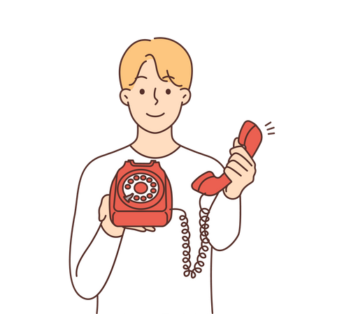 Junge nimmt Telefonanruf entgegen  Illustration