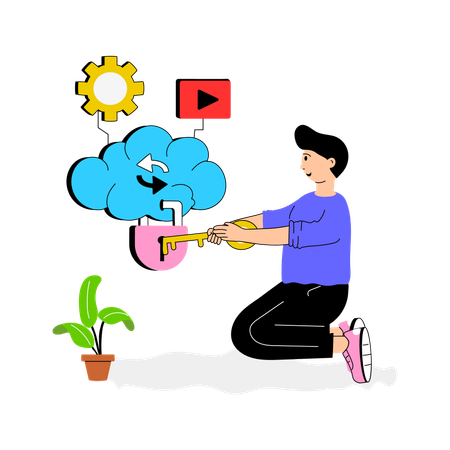 Junge nutzt gesicherten Cloud-Speicher  Illustration