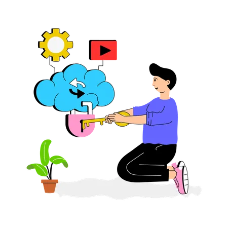 Junge nutzt gesicherten Cloud-Speicher  Illustration