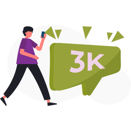 Junge nutzt Handy für Social Media-Follower  Illustration