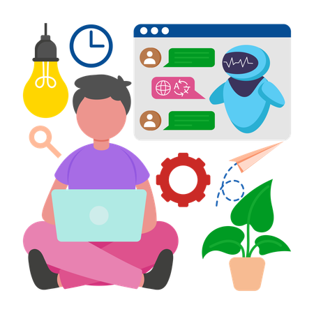 Junge nutzt KI als Assistent  Illustration
