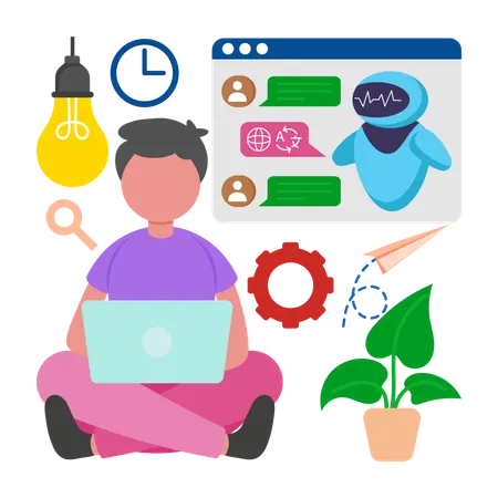 Junge nutzt KI als Assistent  Illustration