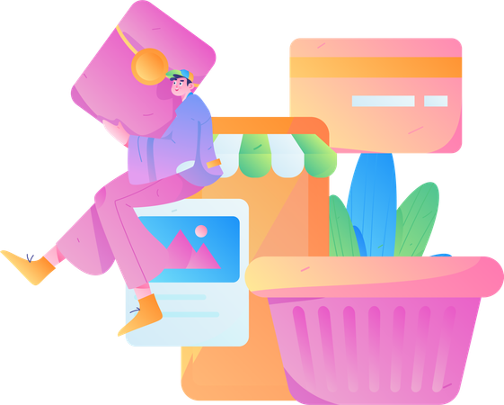 Junge nutzt mobile Shopping-App  Illustration